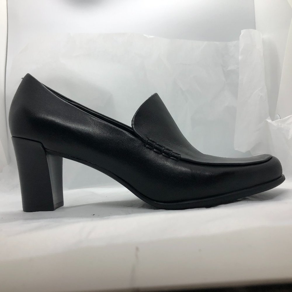 Franco Sarto Nolan Black Leather High Heel Loafer Pumps Size 8